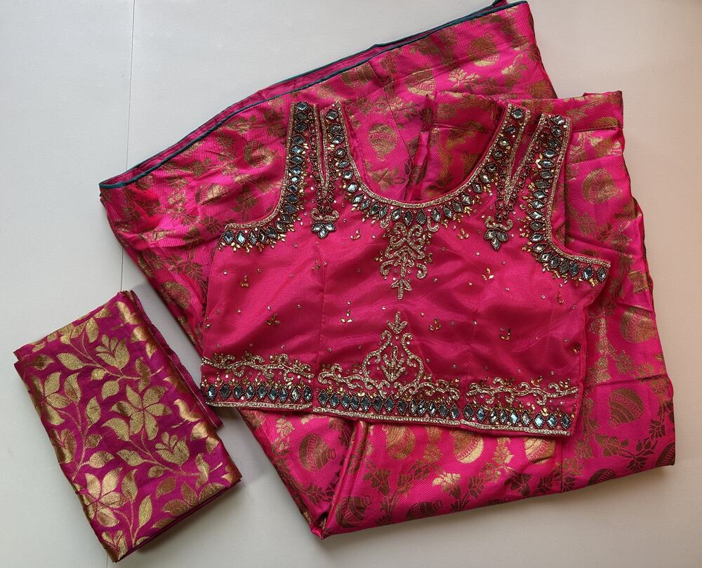 Hot Pink Embellished Indian Blouse Choli Saree Set Size 38